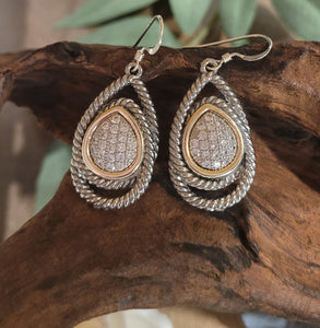 Silver and Gold Pave Crystal Cocktail Earrings