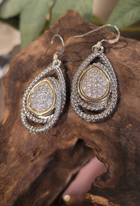 Silver and Gold Pave Crystal Cocktail Earrings