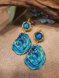 Shimmering Electric Blue Murano Glass & Geode Earrings