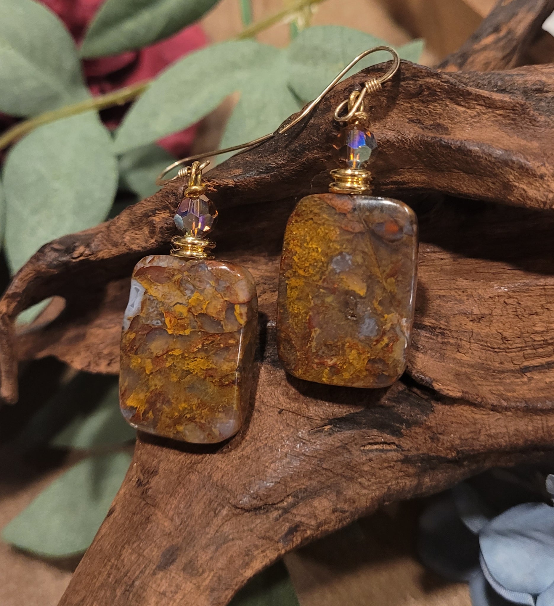 Pietersite Rectangular shape natural stone earrings