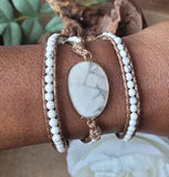White Howlite Natural Stone Boho Style Wrap Bracelet