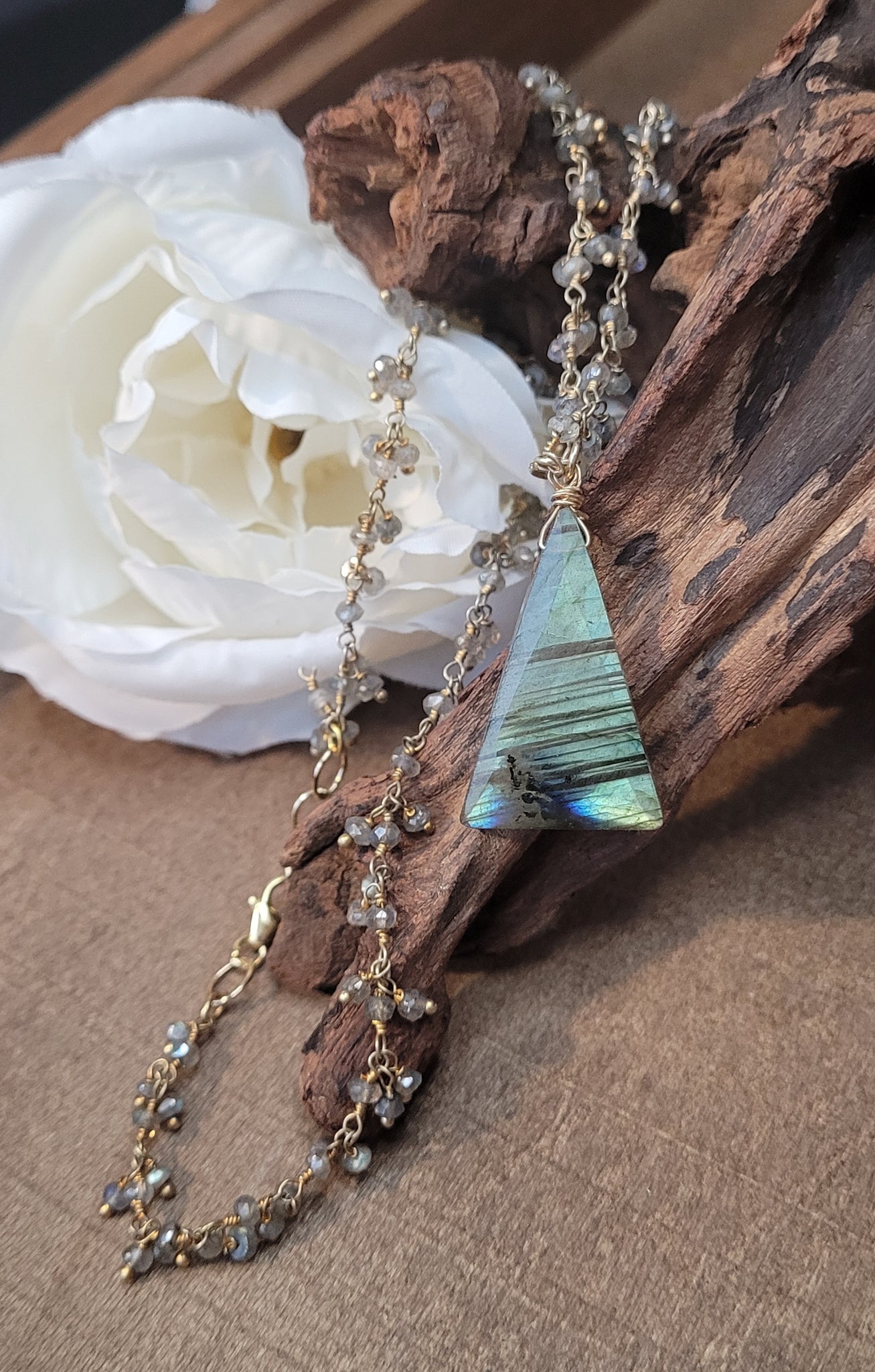 Triangular Shape Natural Labradorite Cluster Necklace