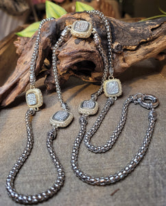 Two Tone Yurmanesque Silver and gold Pave Crystal Necklace