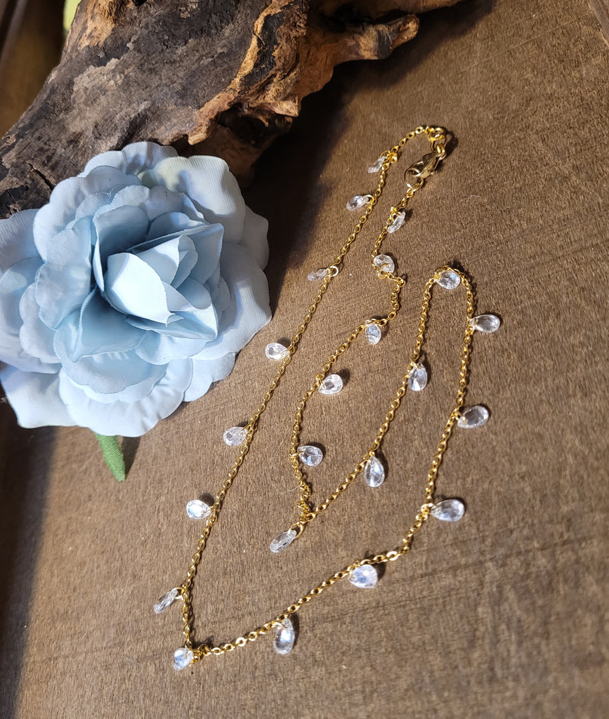 Dainty Petite Minimalist Crystal Teardrop Cluster Necklace