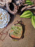 Unakite Natural Stone Pendant Necklace, Large Oval Shaped Natural Stone Necklace, Unisex Copper Wire Wrapped Pendant