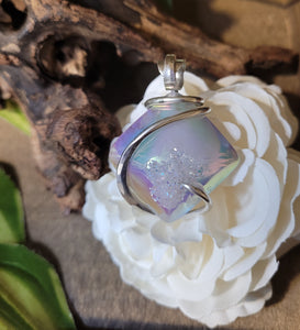 Angel Aura Diamond Shape Quartz with Druzy - Natural Stone Pendant