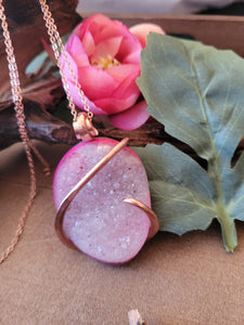 Large Pink Druzy Agate Natural Stone Pendant