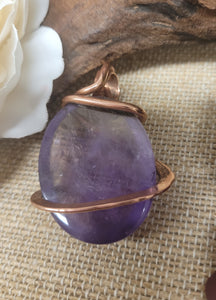 Oval Amethyst Natural Stone Pendant - Copper