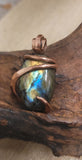 Oval Shaped Labradorite Wire Wrap Pendant - Fiery Green