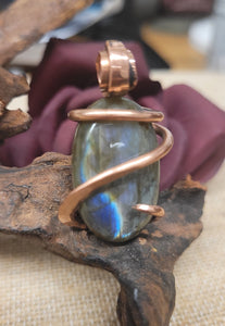 Oval Shaped Labradorite Wire Wrapped Pendant - Medium #3