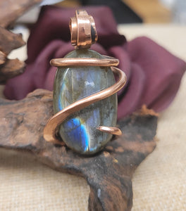 Oval Shaped Labradorite Wire Wrapped Pendant - Medium #3