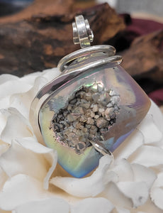 Angel Aura Diamond Shape Quartz with Druzy - Natural Stone Pendant