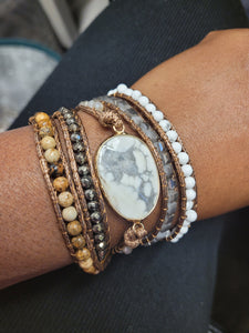 White Howlite Natural Stone Boho Style Wrap Bracelet