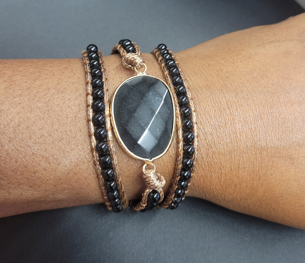 Black Natural Stone Boho Style Wrap Bracelet – Chandras Treasures