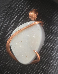 White Crystal Natural stone Pendant Necklace, White Druzy, Crystal Druse Handmade Necklace