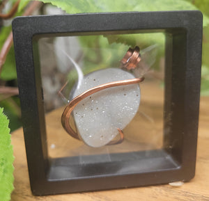 White Crystal Natural stone Pendant Necklace, White Druzy, Crystal Druse Handmade Necklace