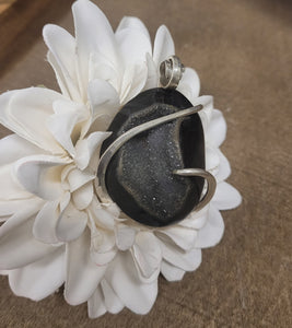 Black Onyx with Crystal Drusy Natural Stone Pendant