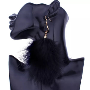 Genuine Ostrich Feather Earrings - Black