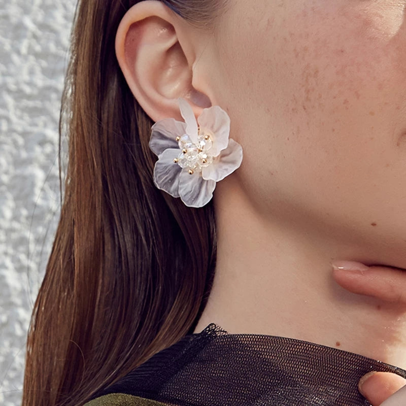White Flower Blossom Stud Earrings