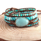 Amazonite natural stone leather cord wrap bracelet