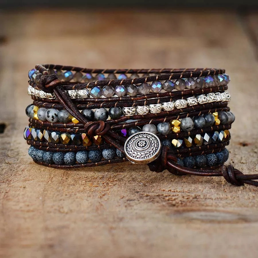Colorful Black unisex 5 wrap Boho Style Bracelet
