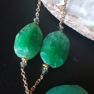 Long Vibrant Kelly Green Fire Agate Necklace