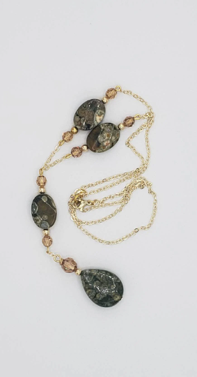 Rhyolite Natural Stone Necklace, Small Rainforest Jasper Necklace