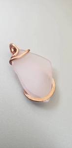 Pink Sea Glass Wire Wrap Pendant, Natural Pink Stone Pendant