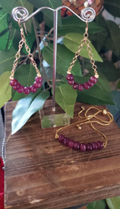 Natural Ruby Gemstone Earrings, Raw Red Rubies
