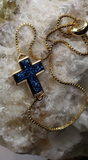 Cross Symbol Crystal Druzy Adjustable Slide Clasp Cross Bracelet. Geode Crucifix Bracelet