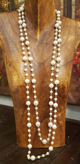 Long Double Strand all White Pearl Necklace