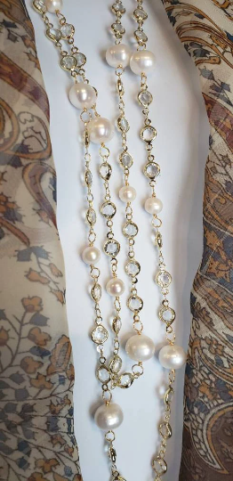 Extra Long Genuine Pearl and Crystal Necklace – Chandras Treasures