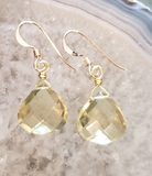 Yellow Lemon Quartz Briolette Dangle Drop Earrings