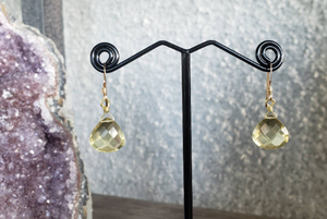 Yellow Lemon Quartz Briolette Dangle Drop Earrings