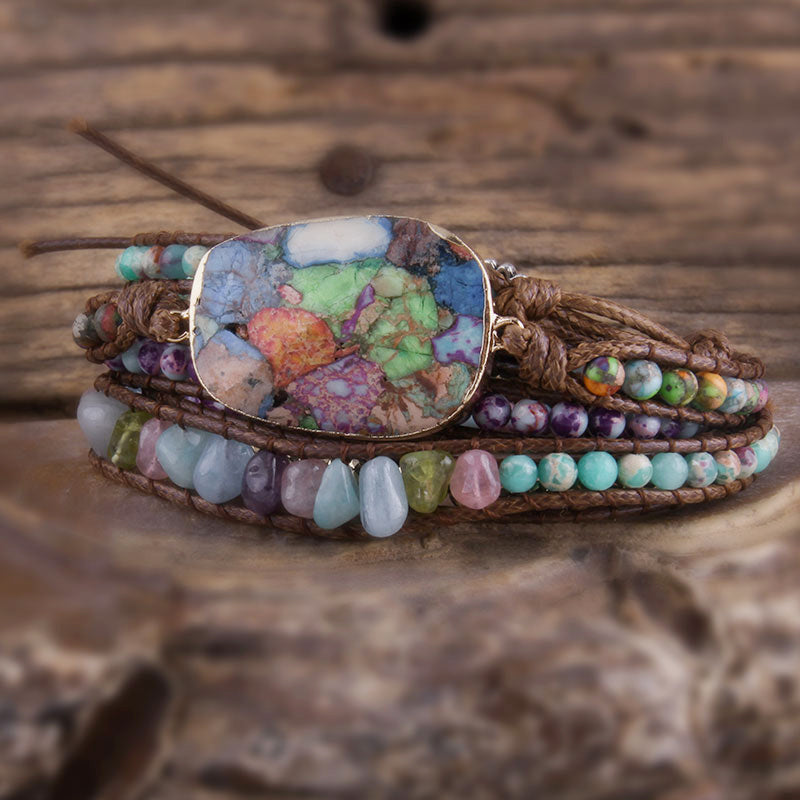 Colorful Mosaic Natural Stone Wrap Bracelet
