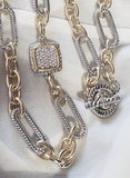 Yurmanesque Silver and Gold Pave Crystal Cable Toggle Chain Necklace